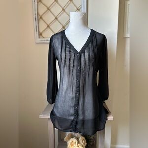 Fang Womens black blouse top 3/4 sleeve button down